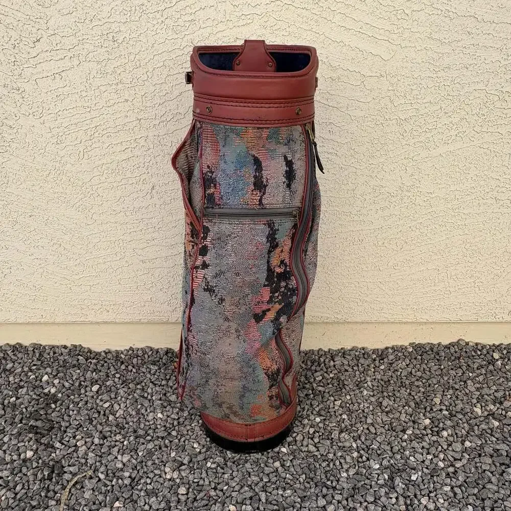 Vintage Titleist Floral Tapestry and Leather Golf Cart Bag Made in USA